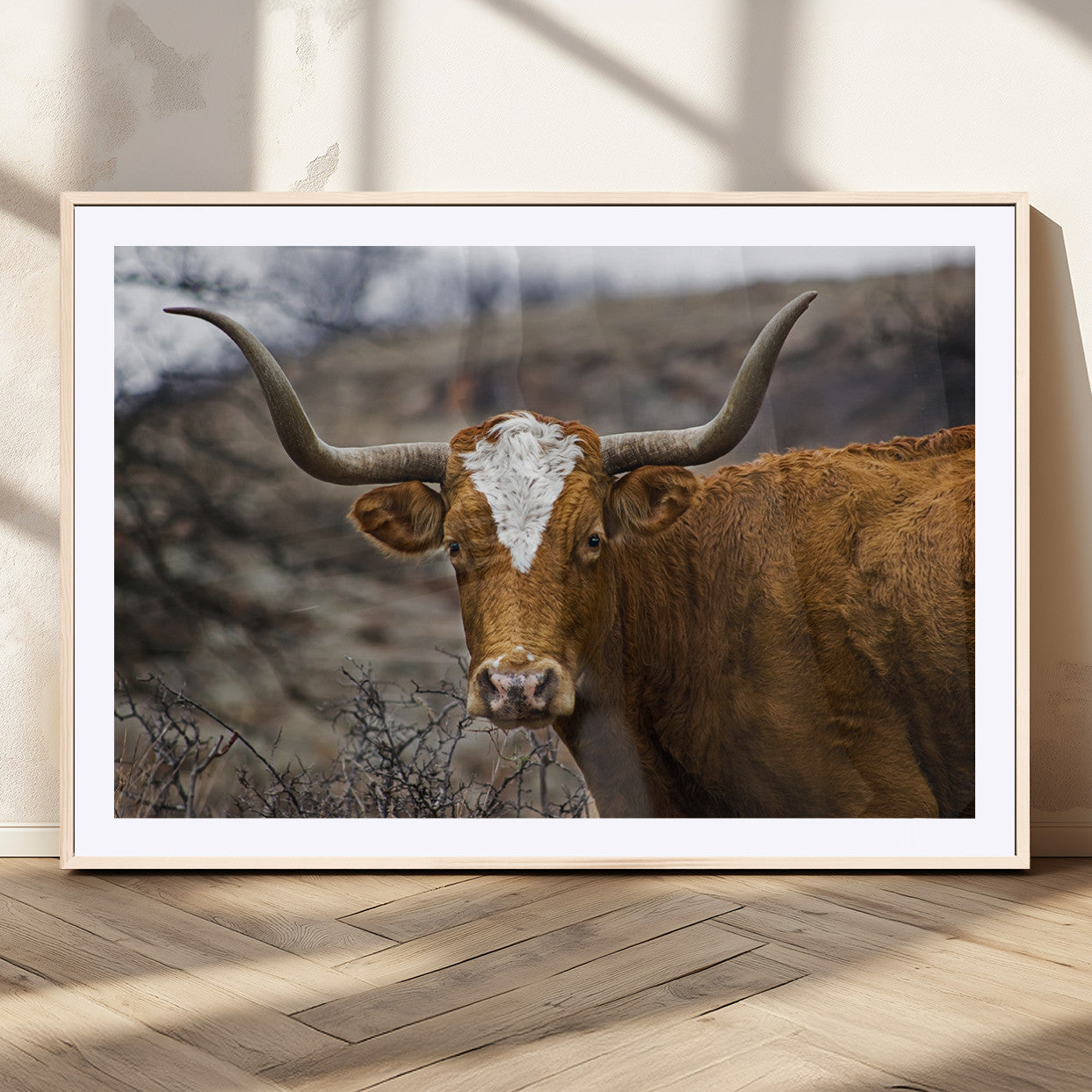 MGC-FP-36x24 - Framed Big Cow Animal Wall Art Canvas Print