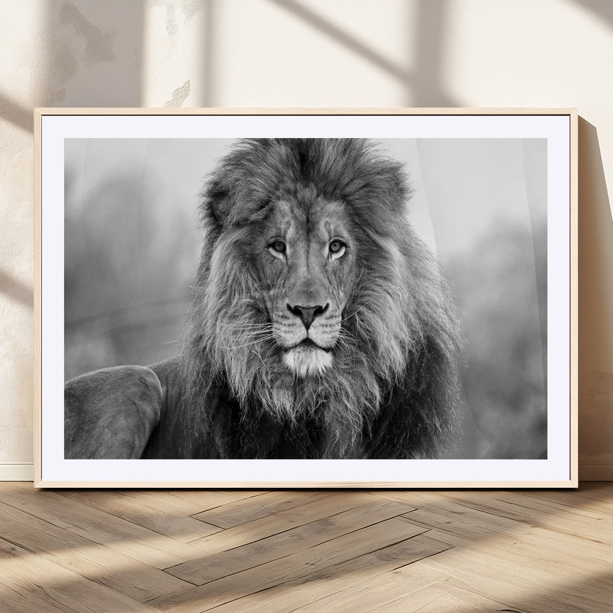 MGC-FP-36x24 - Black and White Lion Canvas Wall Art Animal Print