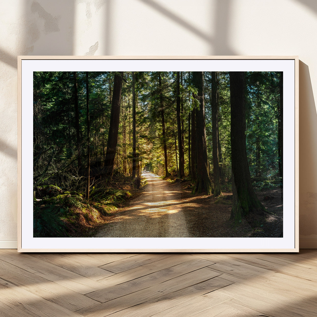MGC-FP-36x24 - Sunlit Forest Pathway Canvas Print | 3 Panel Large Nature Wall Art for Living Room, Office, or