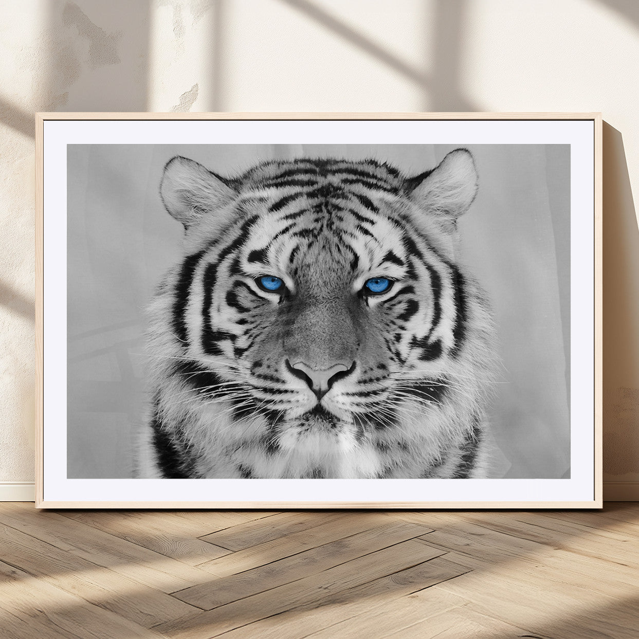 MGC-FP-36x24 - Black and White Tiger Wall Art Animal Canvas Print