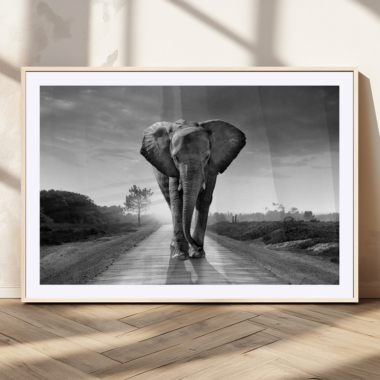 MGC-FP-36x24 - Black and White Elephant Wall Art Canvas Print