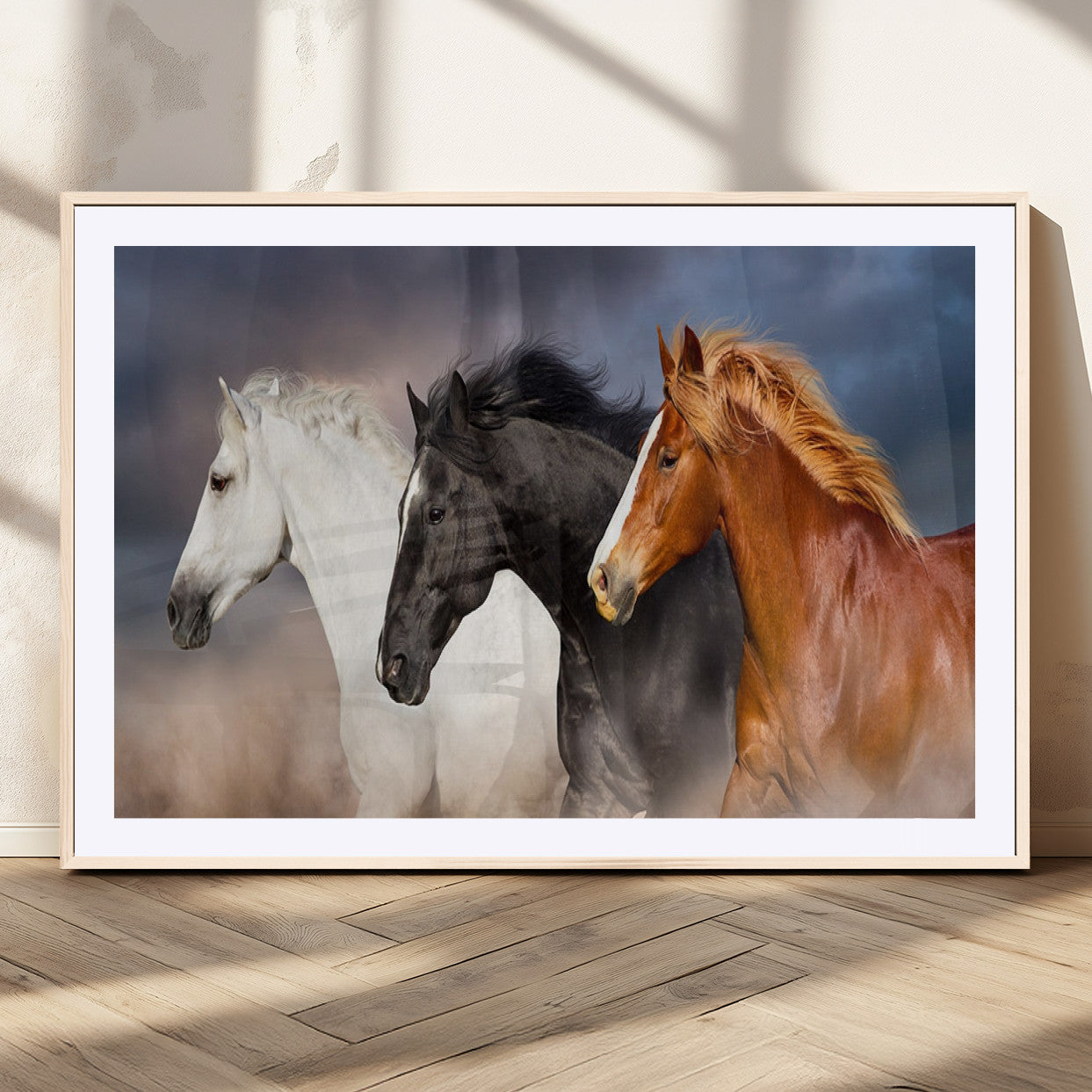 MGC-FP-36x24 - Animal Wall Art Three Horses Farmhouse Art Canvas, Framed Three Horses Canvas Print