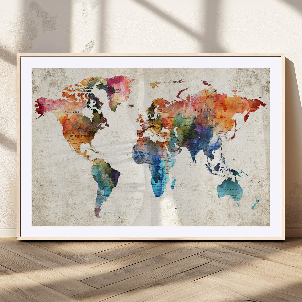 MGC-FP-36x24 - Push Pin World Map Canvas Print – Framed Wall Art for Couples to Track Their Travels – Anniversary