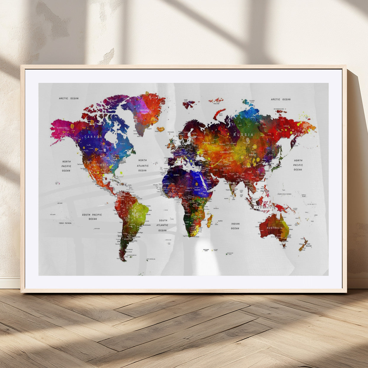 MGC-FP-36x24 - Push Pin World Map Canvas Print – Framed Wall Art for Couples to Track Their Travels – Anniversary