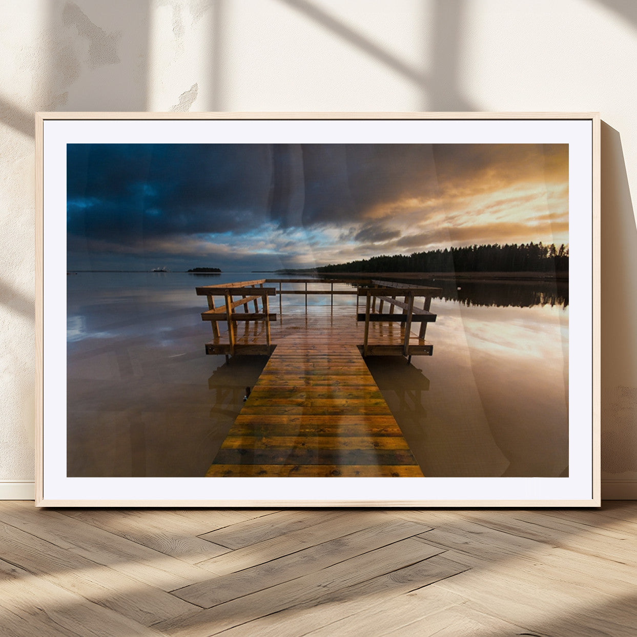 MGC-FP-36x24 - Serene Lake Pier at Sunset Canvas Print | Landscape Canvas Print | Ready to Hang and Framed Wall Art
