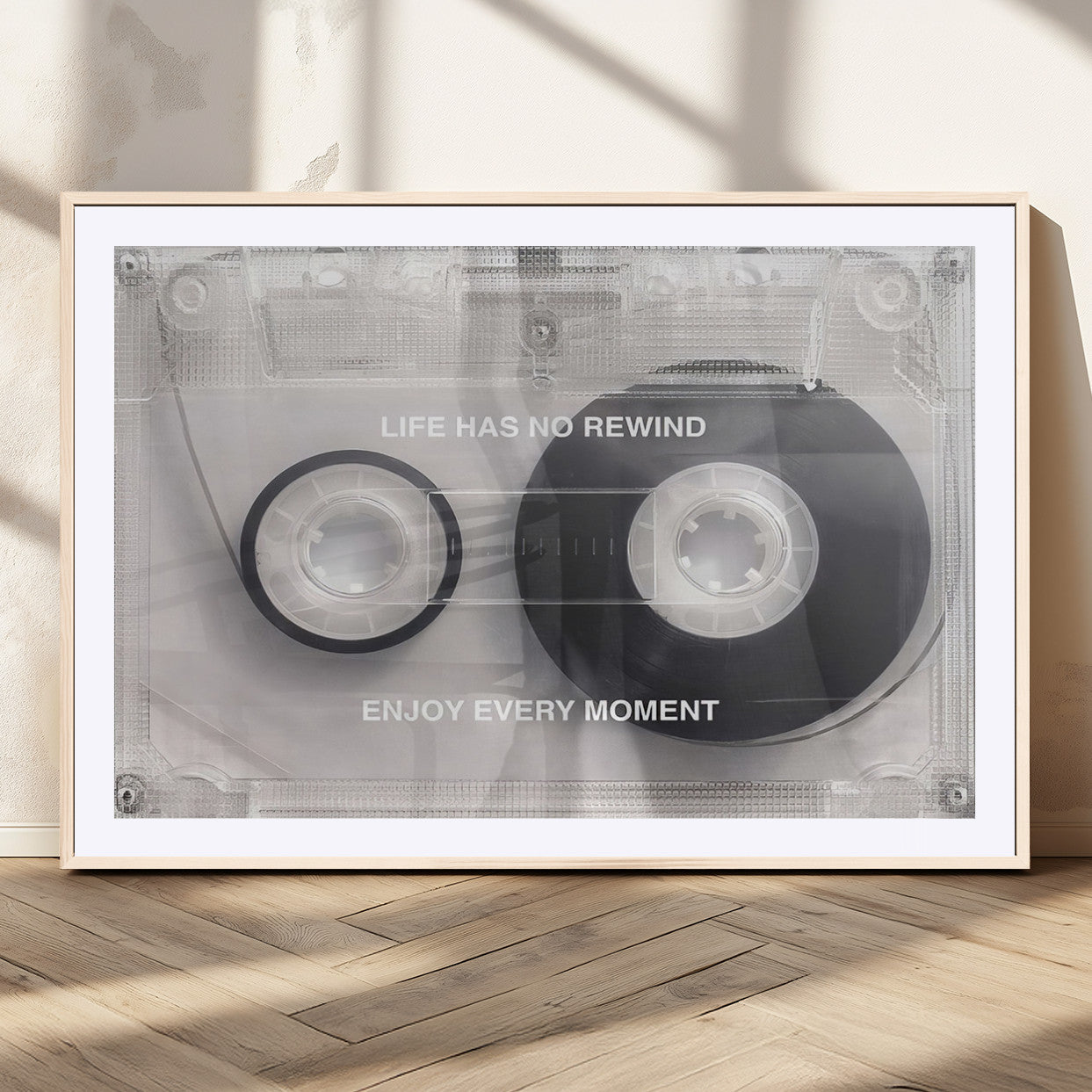 MGC-FP-36x24 - Vintage Cassette Tape Canvas Wall Art - Inspirational 'Life Has No Rewind' Quote, Retro Music Decor