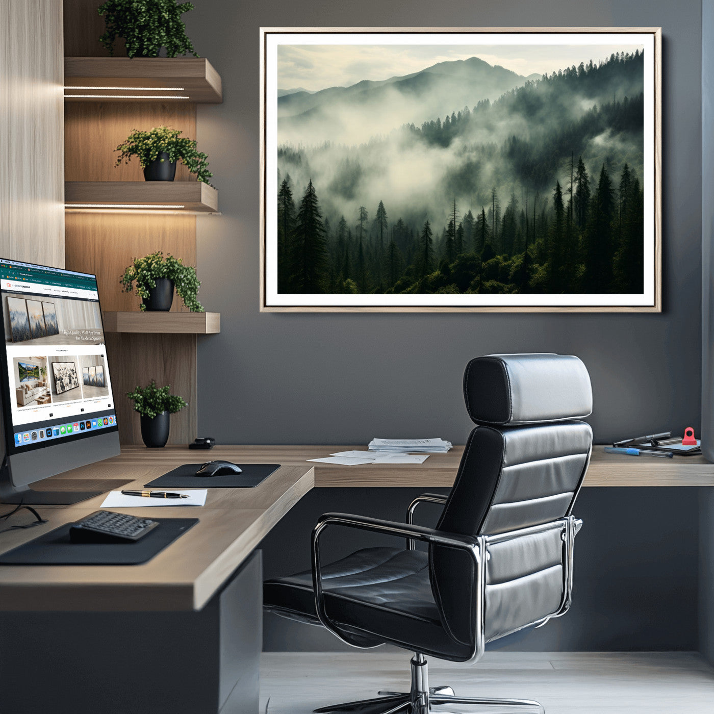 25295-MGC-FP-36x24_Natural-Captivating Misty Forest Wall Art Premium Canvas Print a Foggy and Serene Atmosphere