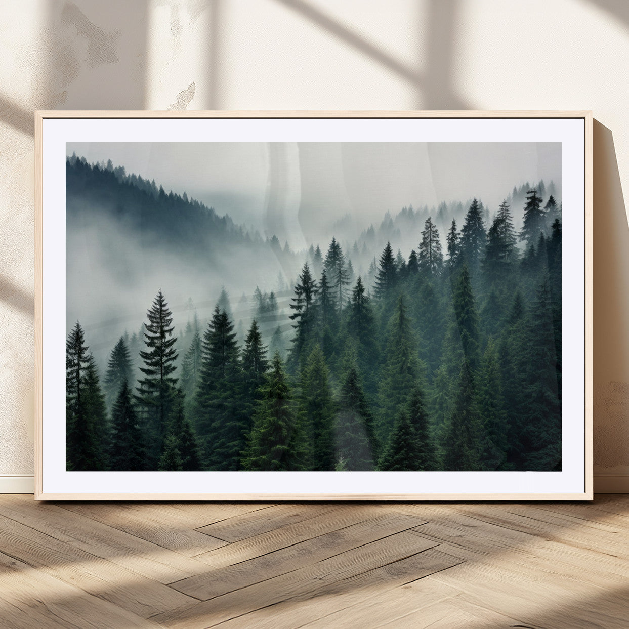MGC-FP-36x24 - Captivating Misty Forest Wall Art Premium Canvas Print, Foggy and Serene Atmosphere Canvas Print