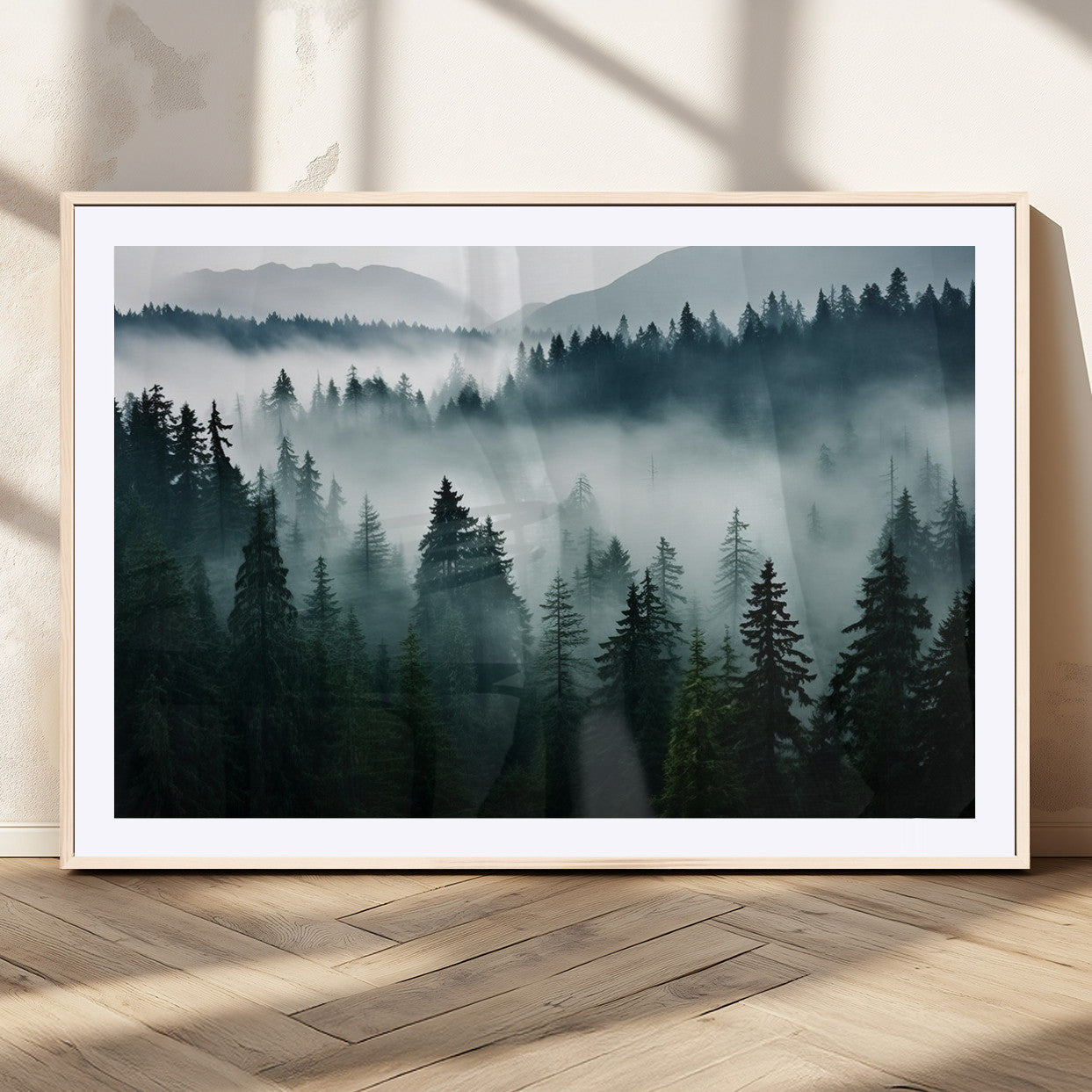 MGC-FP-36x24 - Captivating Misty Forest Wall Art Canvas, Premium Canvas Print a Foggy and Serene Atmosphere