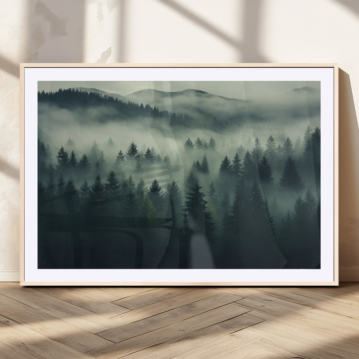 MGC-FP-36x24 - Misty Forest Wall Art Premium Canvas Print a Foggy and Serene Atmosphere