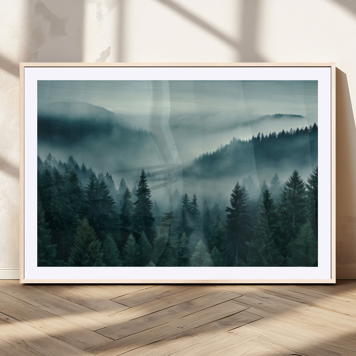 MGC-FP-36x24 - Captivating Misty Foggy Forest Wall Art Premium Canvas Print