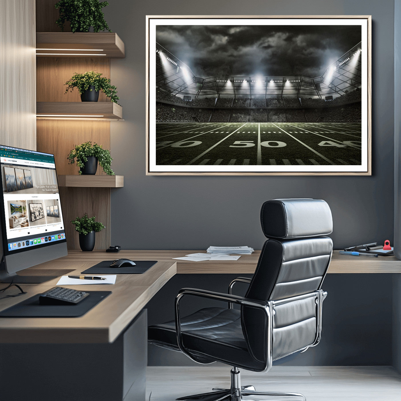 90107-MGC-FP-36x24_Natural-American Football Stadium Wall Art Canvas Print, Stadium Sport Wall Art Print