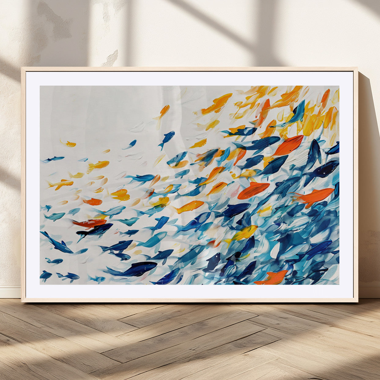 MGC-FP-36x24 - Abstract Fish Shoal Wall Art Canvas Print, Colorful Fish Herd Painting on Canvas Print, Ocean Animal