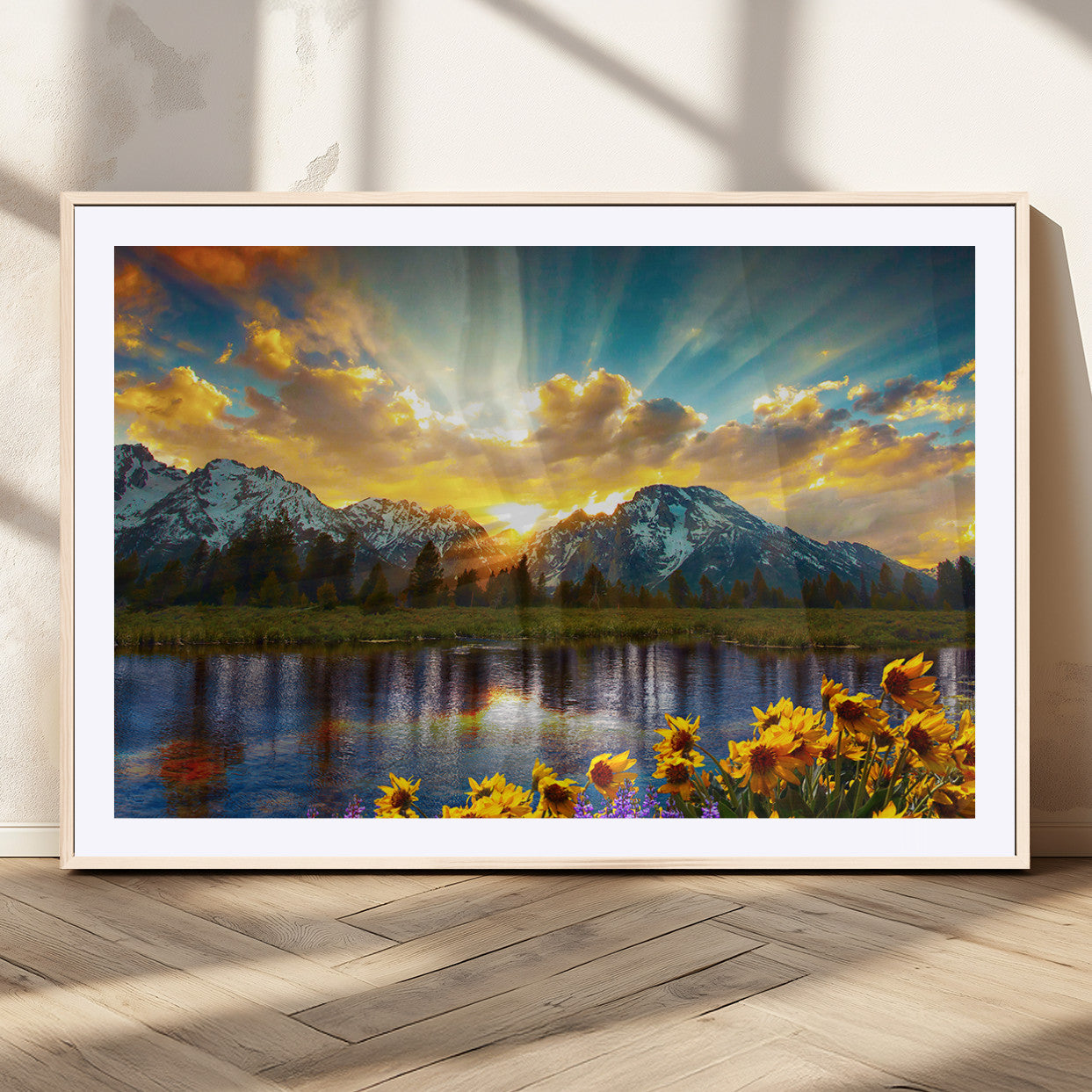 MGC-FP-36x24 - Grand Teton Park Amazing Mountain Landscape Sunset Wall Art Canvas Print