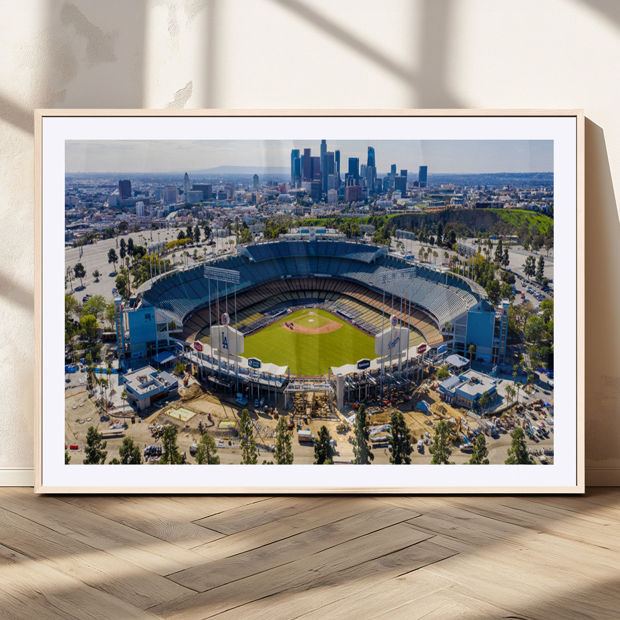 MGC-FP-36x24 - Los Angeles Dodgers Dodger Stadium Wall Art Canvas Print - MLB Baseball Stadium, Framed Los Angeles