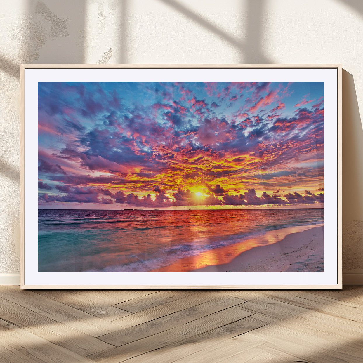 MGC-FP-36x24 - Vibrant Sunset Beach Wall Art - Ocean Sunset Canvas Print | Coastal Wall Art Decor Stunning Sunset
