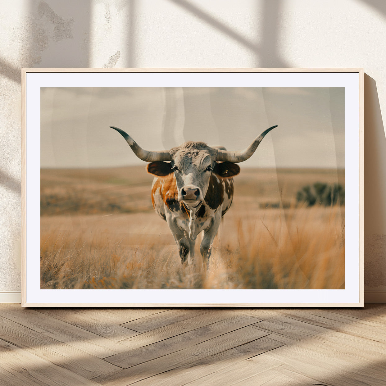 MGC-FP-36x24 - Texas Cow Wall Art Canvas Print for Farm House Wall Decor, Farmhouse Wall Art Print