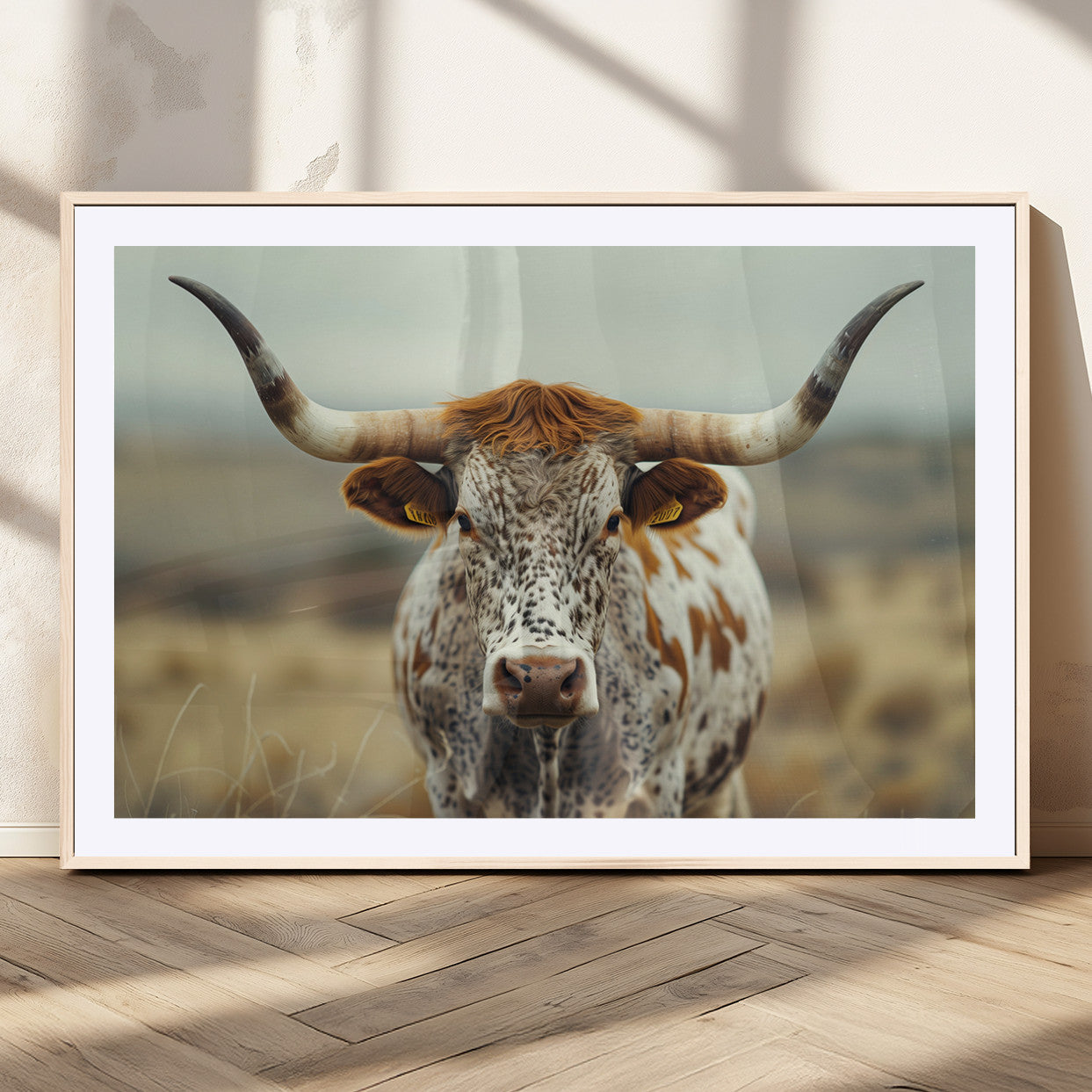 MGC-FP-36x24 - Texas Cow Longhorn Wall Art Canvas Print for Farm House Wall Decor, Farmhouse Wall Art Print