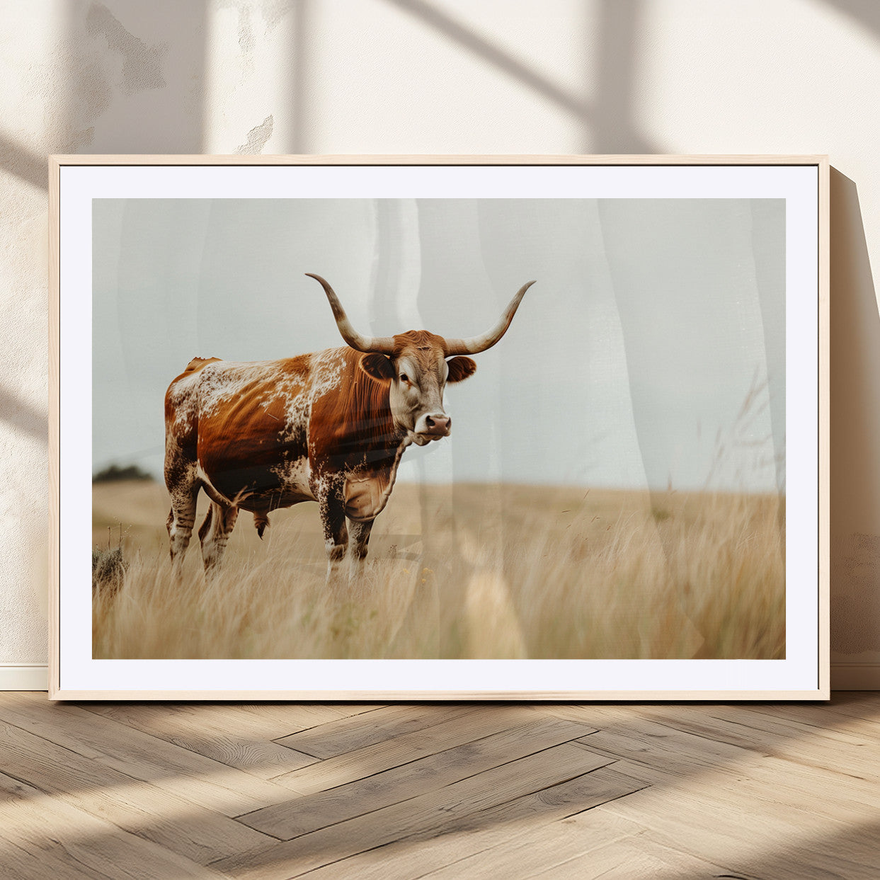 MGC-FP-36x24 - Texas Longhorn Canvas Wall Art Print – Majestic Western Cattle in Rustic Farmhouse Decor – Cow Wall
