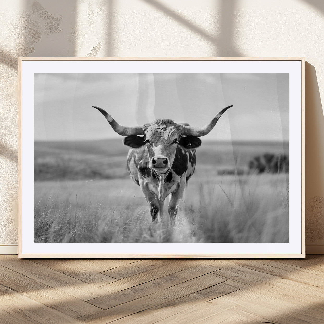 MGC-FP-36x24 - Texas Cow Longhorn Wall Art Canvas Print for Farm House Wall Decor, Farmhouse Wall Art Print