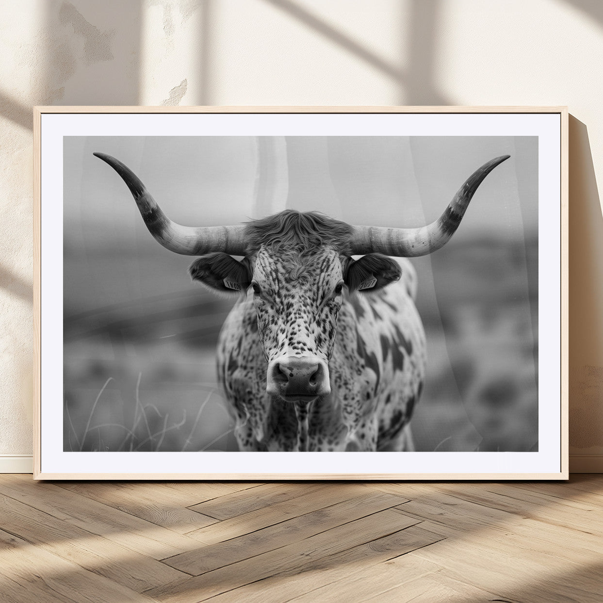 MGC-FP-36x24 - Texas Cow Longhorn Wall Art Canvas Print for Farm House Wall Decor, Farmhouse Wall Art Print