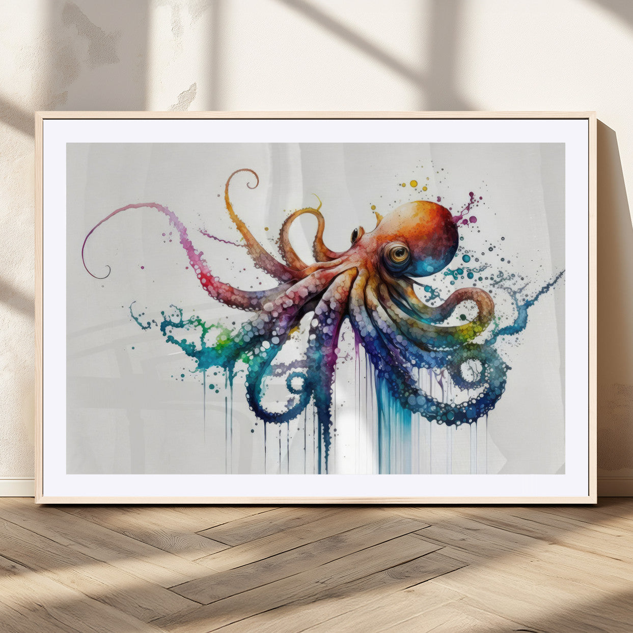 MGC-FP-36x24 - Watercolor Vibrant Octopus Wall Art Canvas Print | Abstract Sea Life Art | Colorful Marine Creature