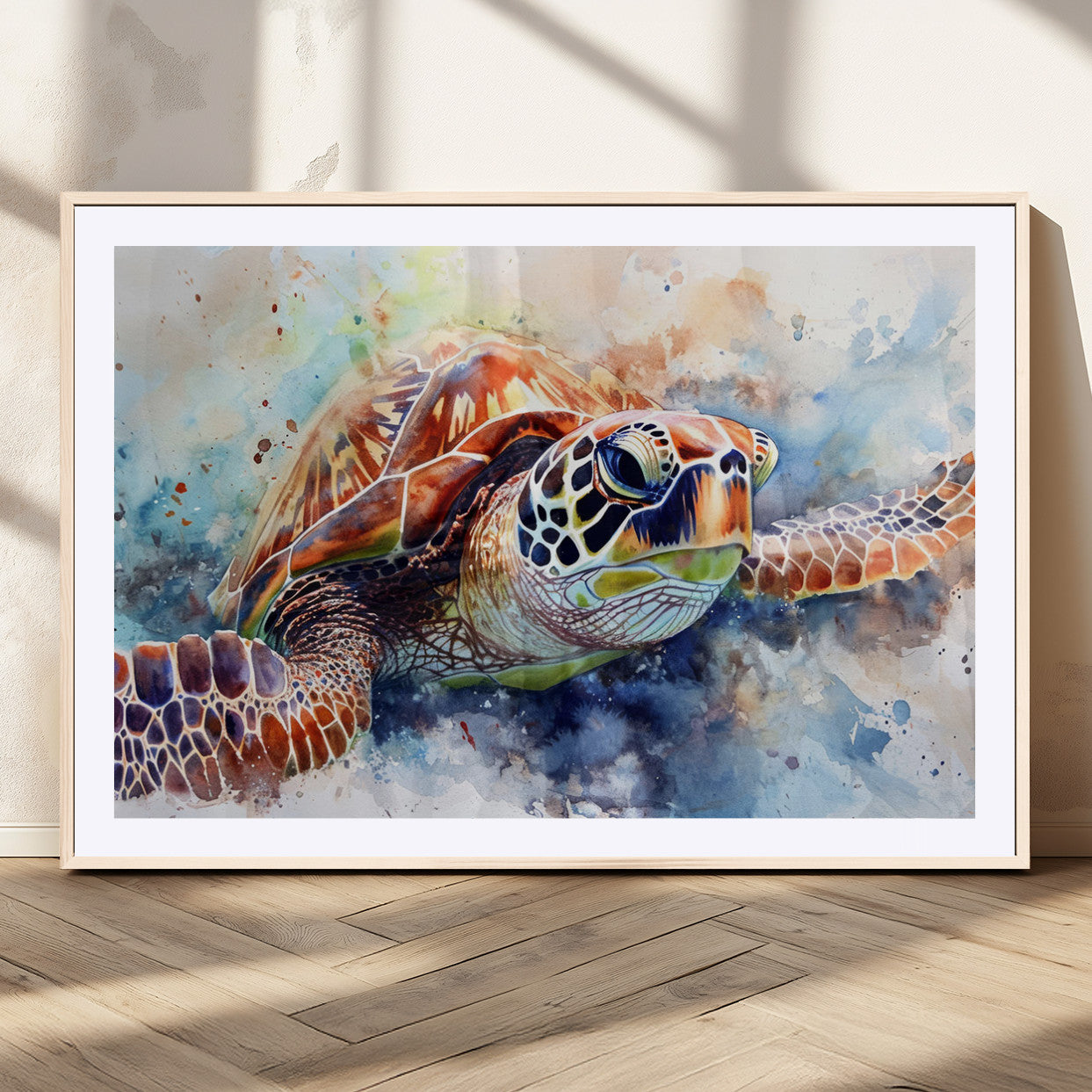 MGC-FP-36x24 - Watercolor Sea Turtle Wall Art Canvas Print - Vibrant Ocean Colors in Watercolor Style - Ready to