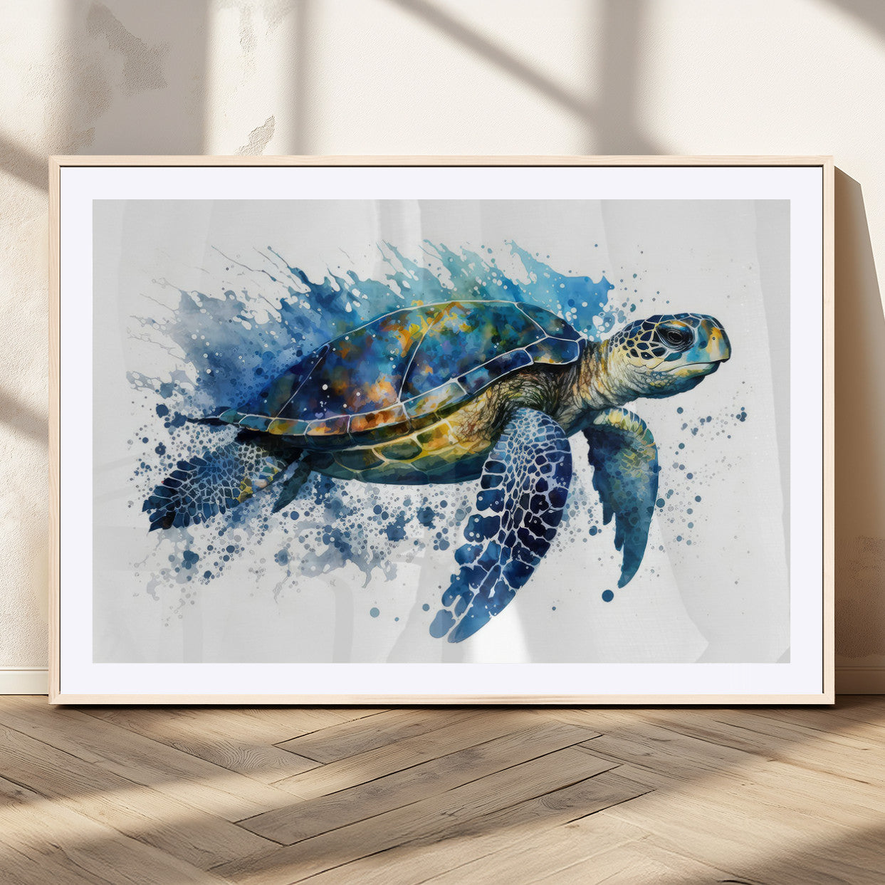 MGC-FP-36x24 - Turtle Wall Art Canvas Print, Framed Watercolor Turtle Art Picture Print, Ocean Life Perfect Nautical Decor Artwork