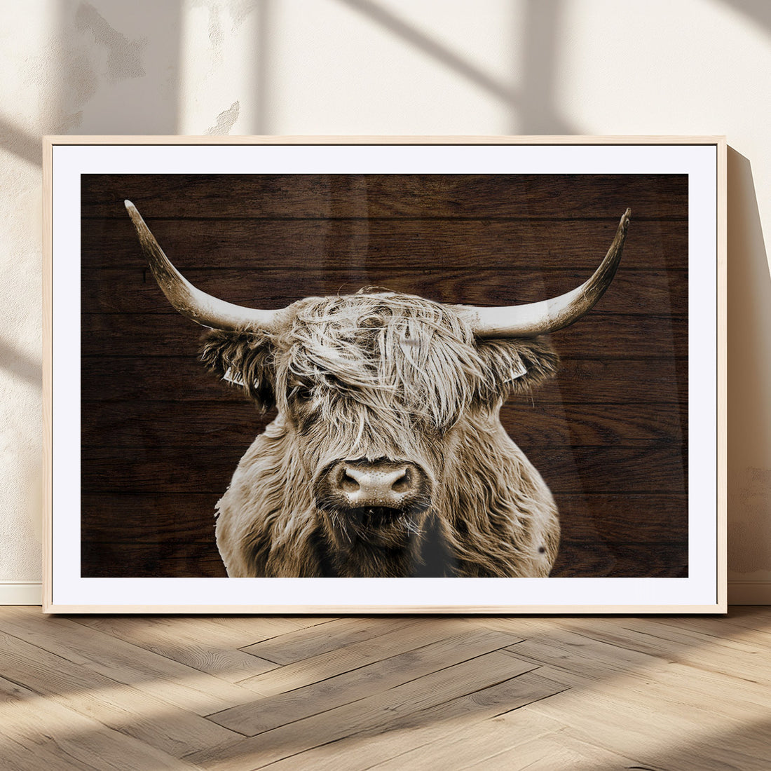 Highland Cow Wall Art Canvas Print, Rustic Farmhouse Decor, Majestic Scottish Highland Bull Portrait