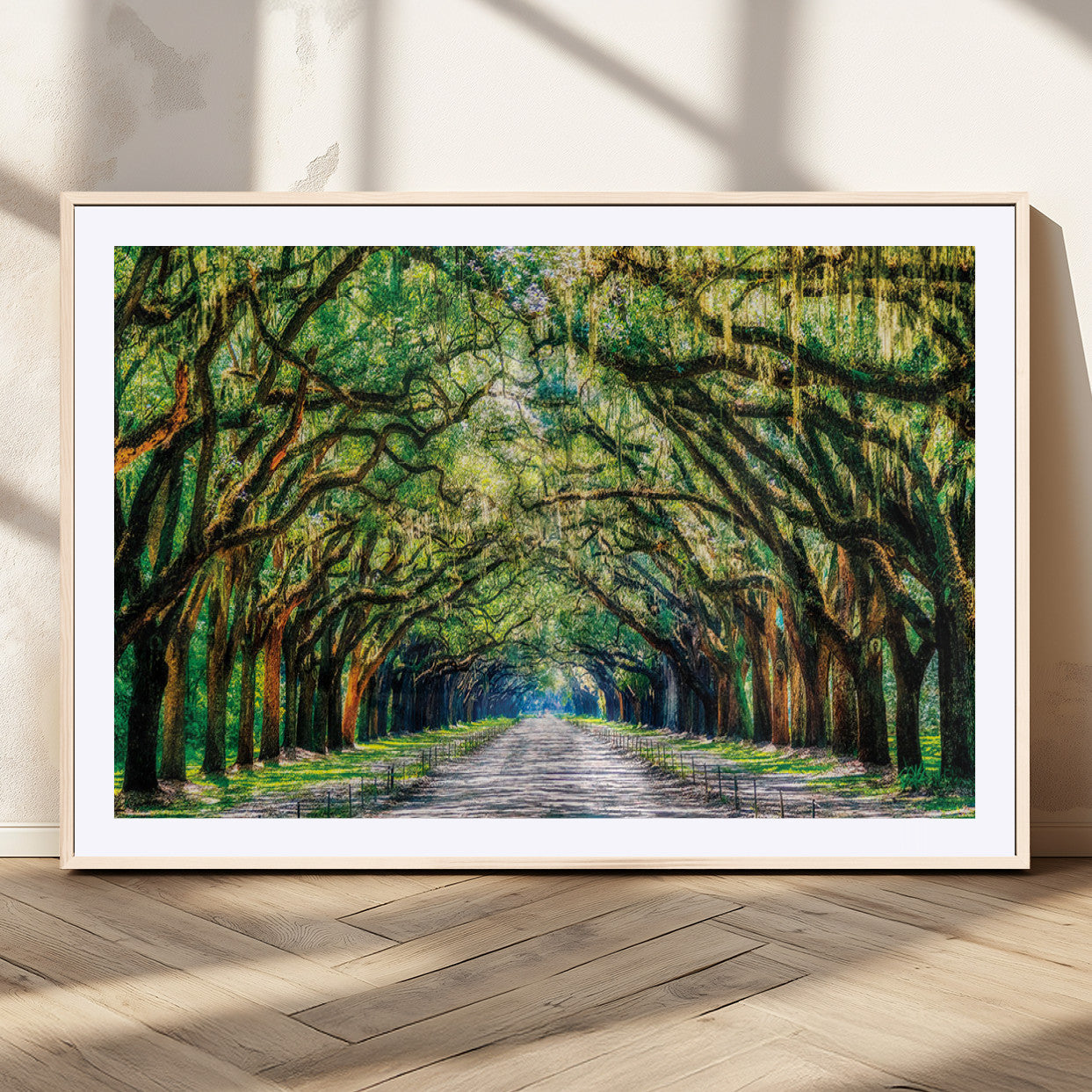 MGC-FP-36x24 - Serene Tree Tunnel Wall Art Canvas Print – Pathway Under Canopy of Lush Green Trees, Nature-Inspired