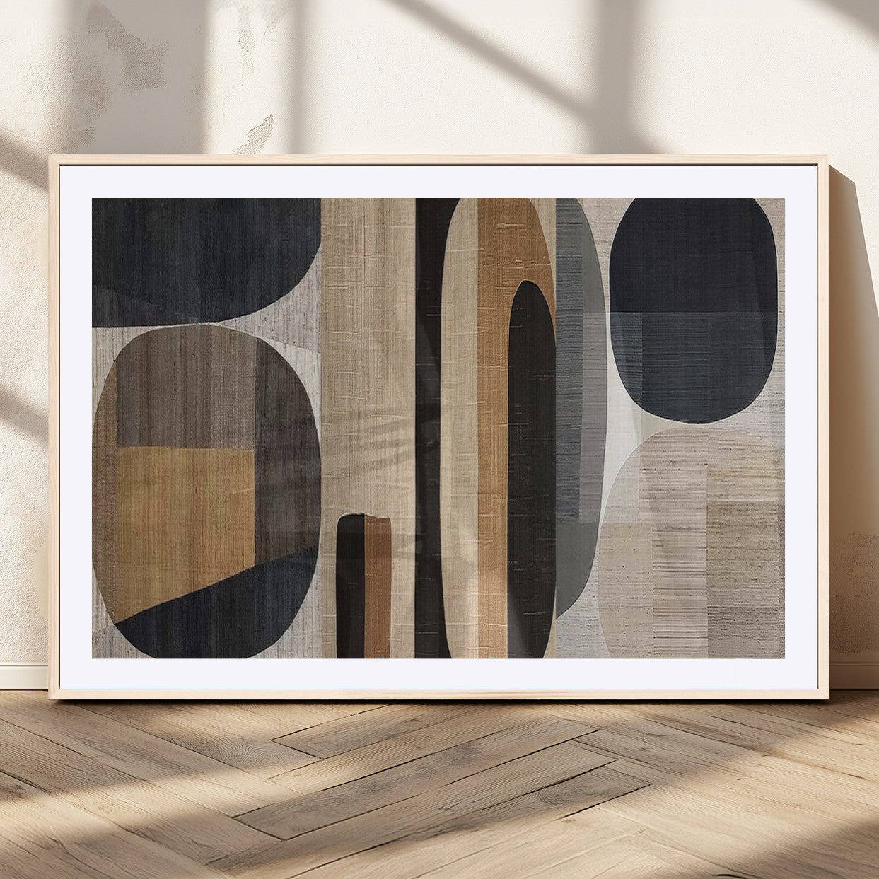 MGC-FP-36x24 - Abstract Minimalist Canvas Wall Art - Neutral Geometric Modern Boho Decor, Minimalist Brown Wabi