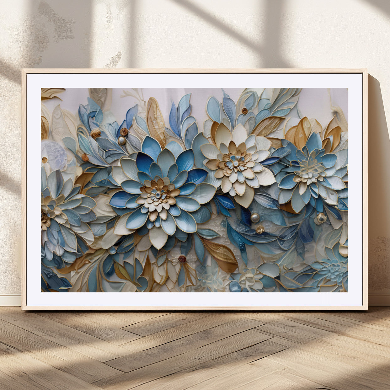 MGC-FP-36x24 - Blu Abstract Flower Wall Art Canvas Print