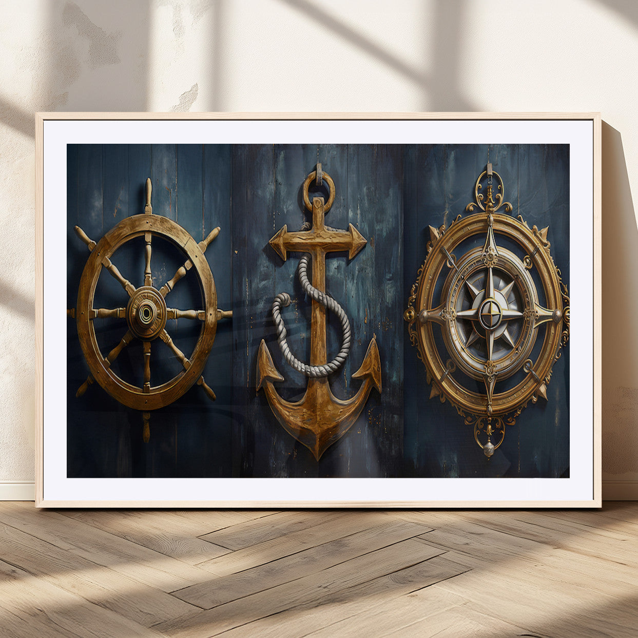 MGC-FP-36x24 - Boat Anchor Compass With Rope Wall Art Canvas Print | Beach House Wall Art