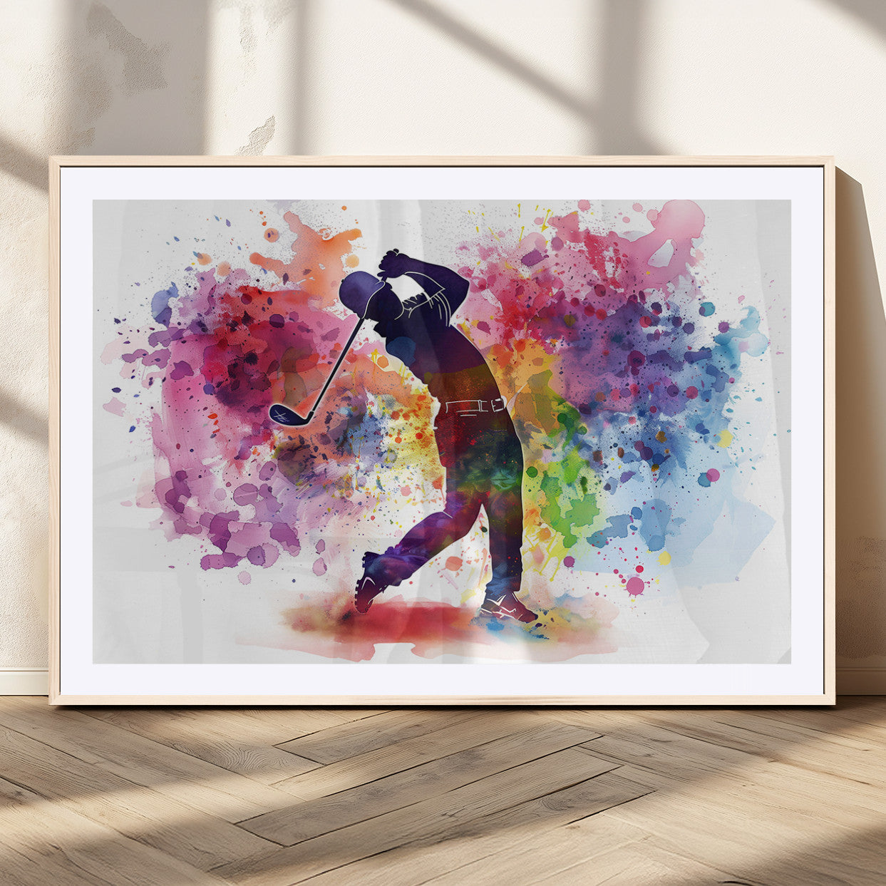 MGC-FP-36x24 - Colorful Golfer Swing Wall Art Canvas Print - Ready to Hang, Framed Sports Decor