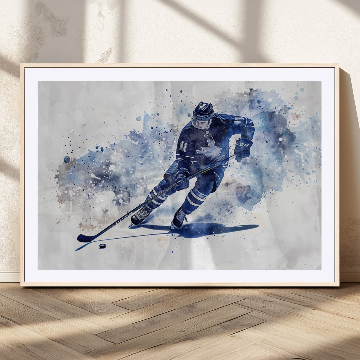 MGC-FP-36x24 - Hockey Player Wall Art Canvas Print - Sports-Inspired Watercolor Decor - Ready to Hang