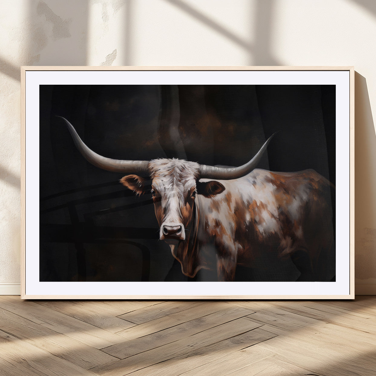 82543-MGC-FP-36x24_Natural-Texas Longhorn Wall Art Canvas Print | Western Ranch Decor | Bold Rustic Cattle Artwork | Ready to