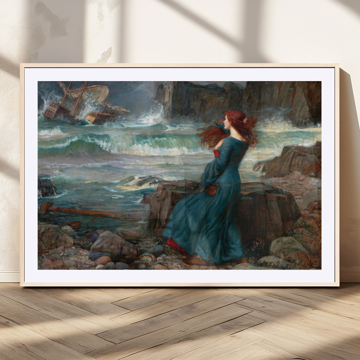 1-MGC-FP-36x24_Natural-Miranda by the Shore Wall Art Canvas Print – Tempest Scene Ocean Storm – Ready to Hang