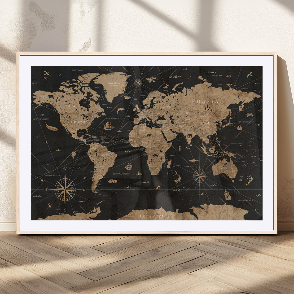 61023-MGC-FP-36x24_Natural-World Map Canvas Print – Framed Wall Art for Home Decor