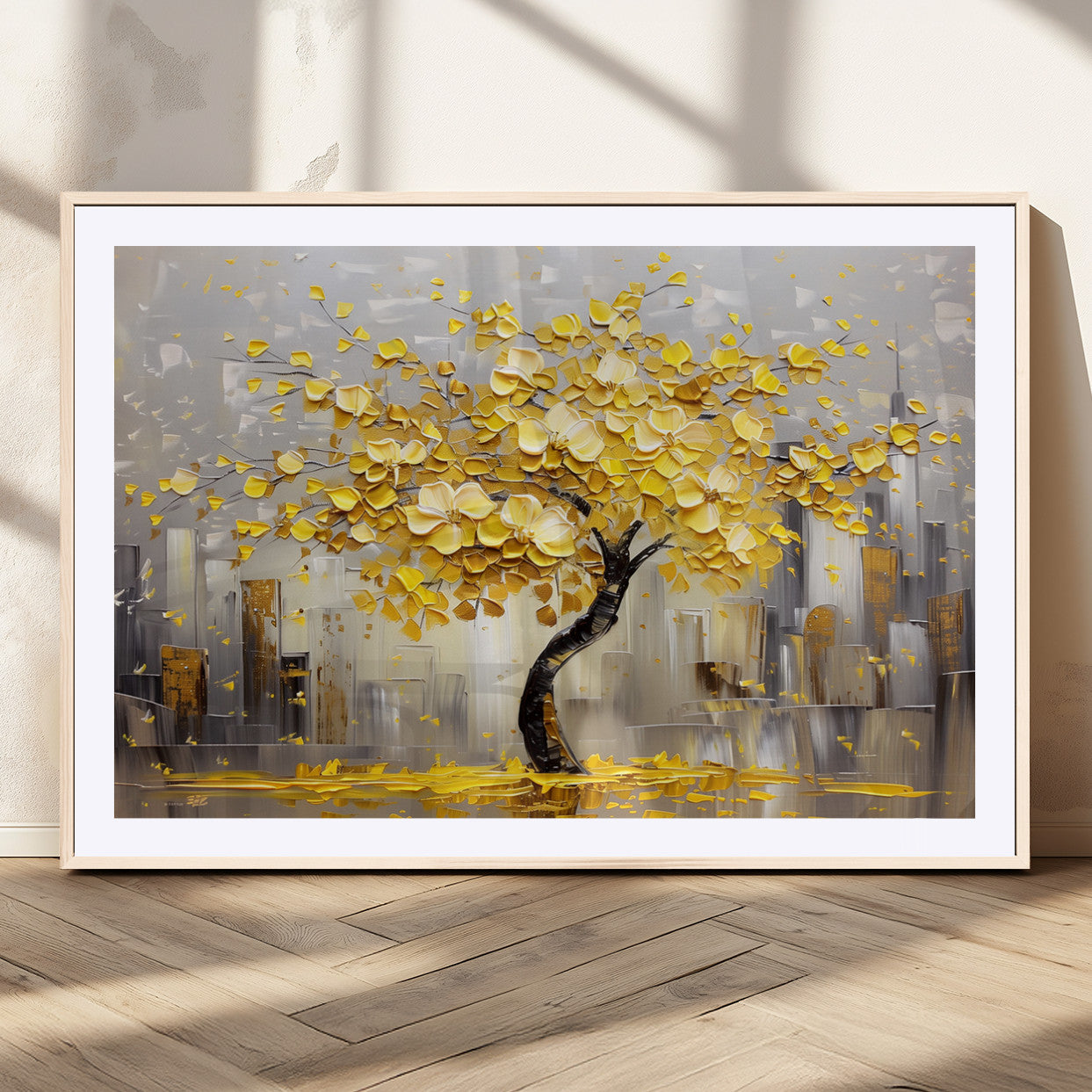 -Golden Tree Canvas Print | Abstract Wall Art for Modern Homes | Ready to Hang Framed Artwork