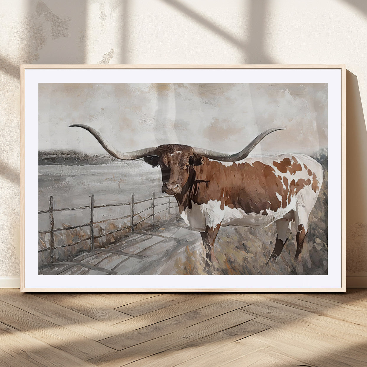 57340-MGV-CV-36X24-Vintage Texas Cow Wall Art Canvas Print, Rustic Longhorn Wall Art | Canvas Print for Farmhouse Decor