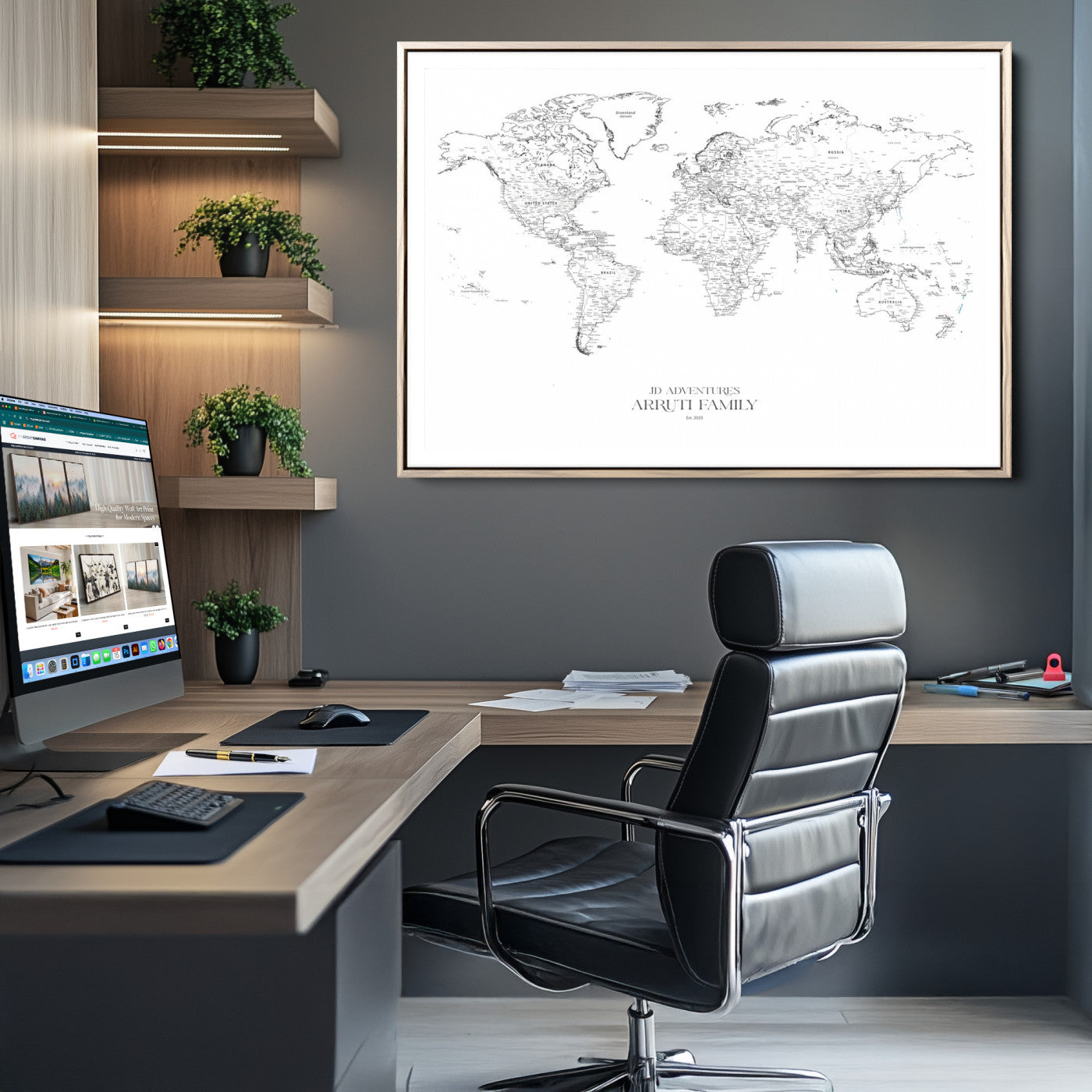 Personalized World Map Wall Art Canvas Print - Custom Push Pin Travel Map Canvas - Framed Map Print for Travel Lover Gift