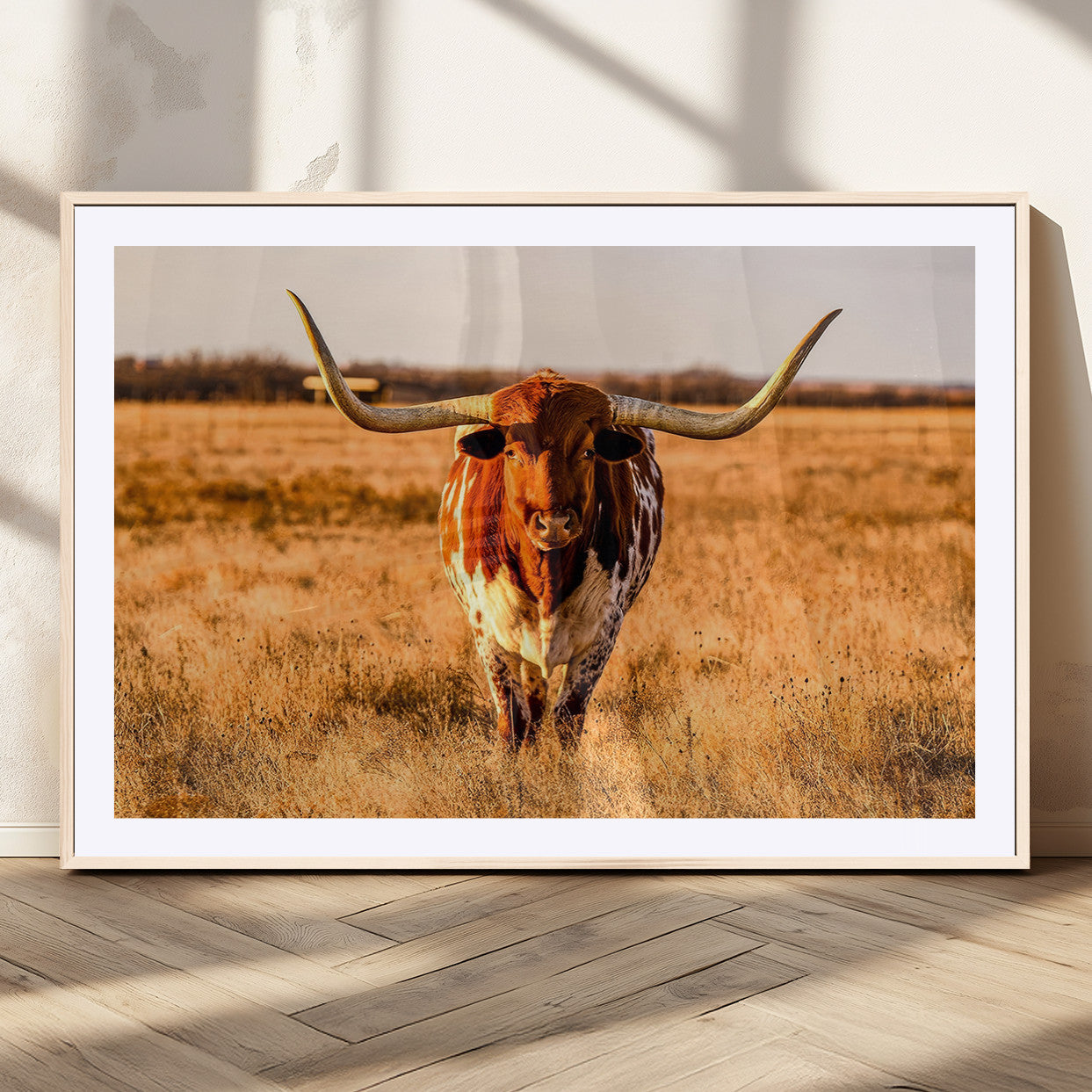 MGC-FP-36x24 - Longhorn Cow Wall Art | Ready to Hang Framed Canvas Print for Farmhouse and Barn Decor