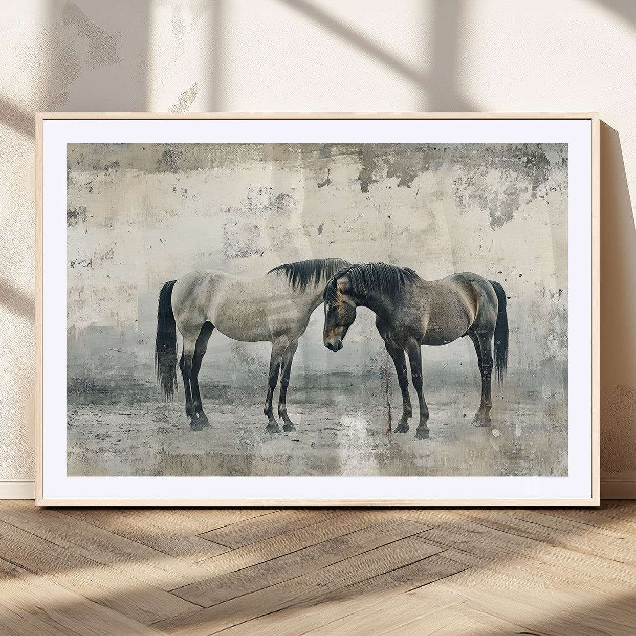 MGC-FP-36x24 - Chines Style Majestic Horses Wall Art | Ready to Hang and Framed Triptych Print | Western Farmhouse