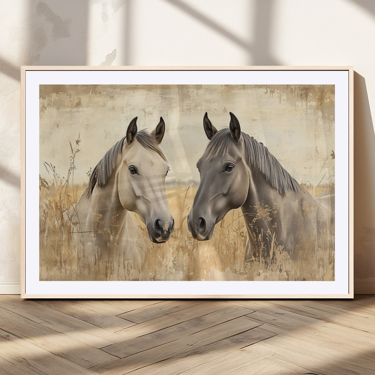 MGC-FP-36x24 - Chines Ink Style Grunge Horses Wall Art Canvas Print