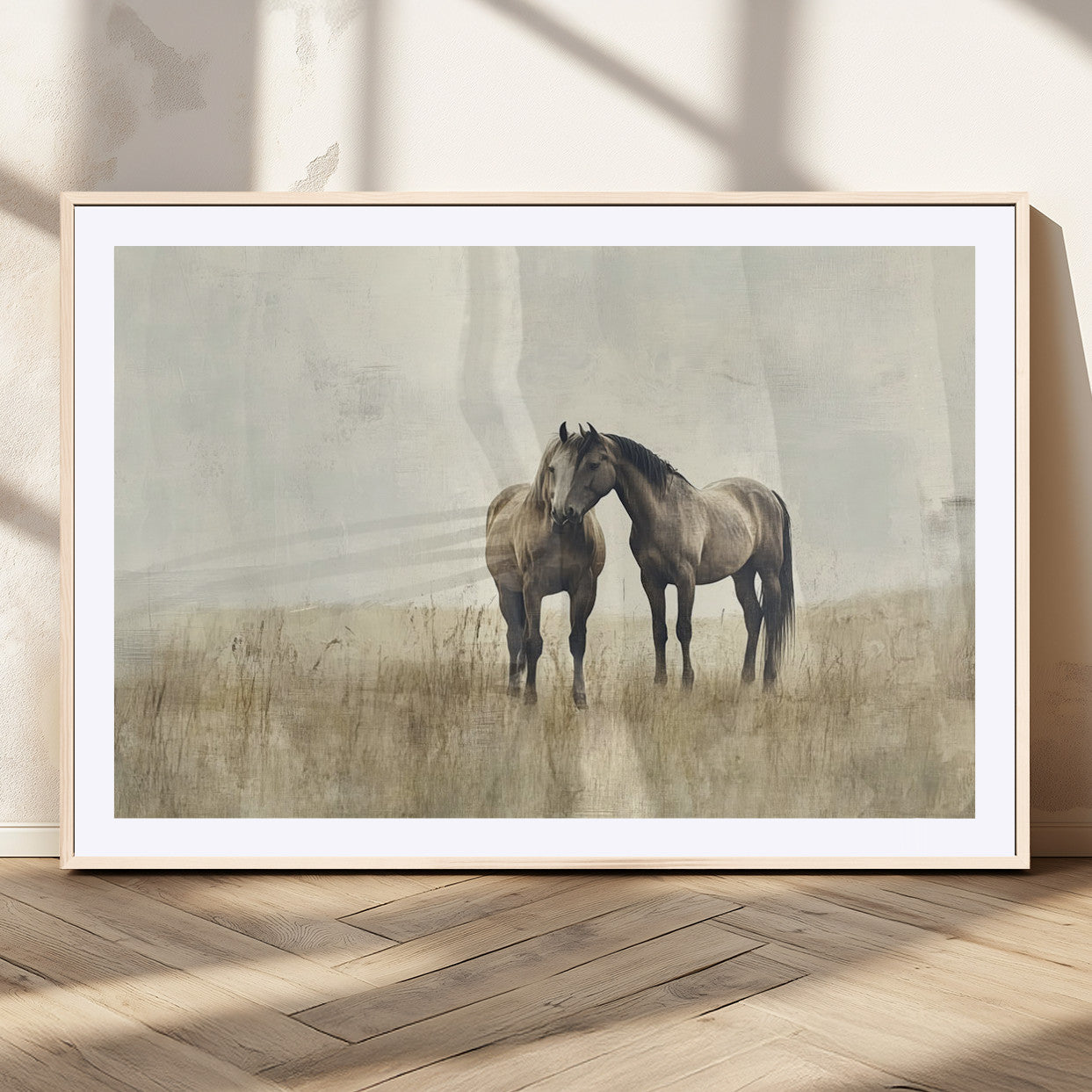MGC-FP-36x24 - Chines Style Grunge Horses Wall Art Canvas Print