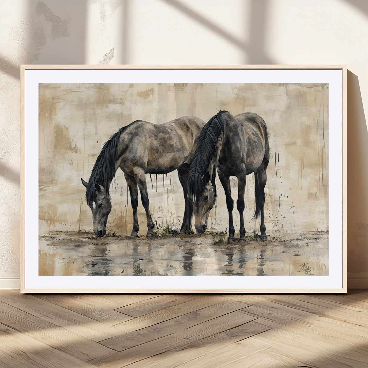 MGC-FP-36x24 - Chinese Style Abstract Black Horses Wall Art Canvas Print - Abstract Horse Wall Art Canvas Print