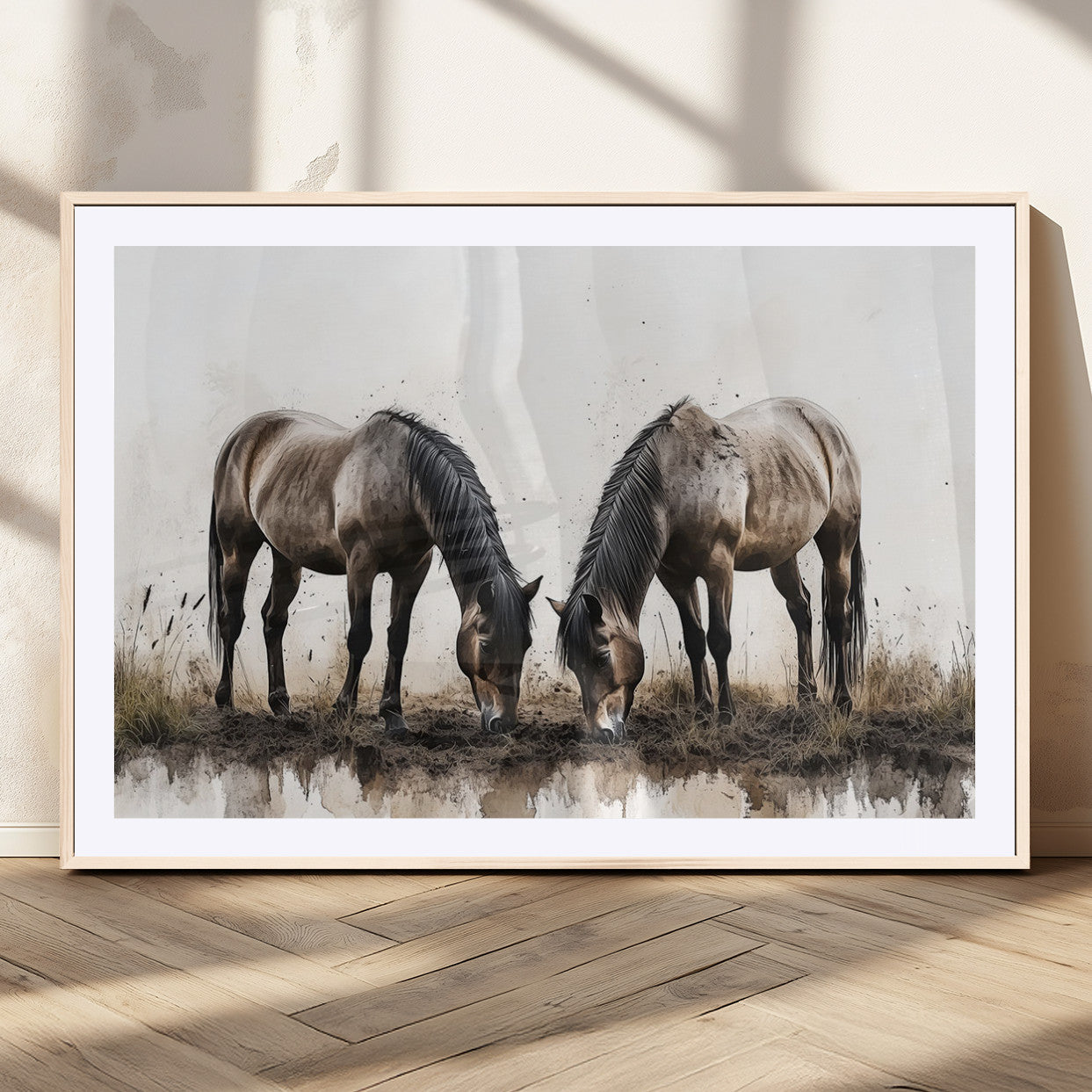 MGC-FP-36x24 - Chines Ink Style Horses Wall Art Canvas Print