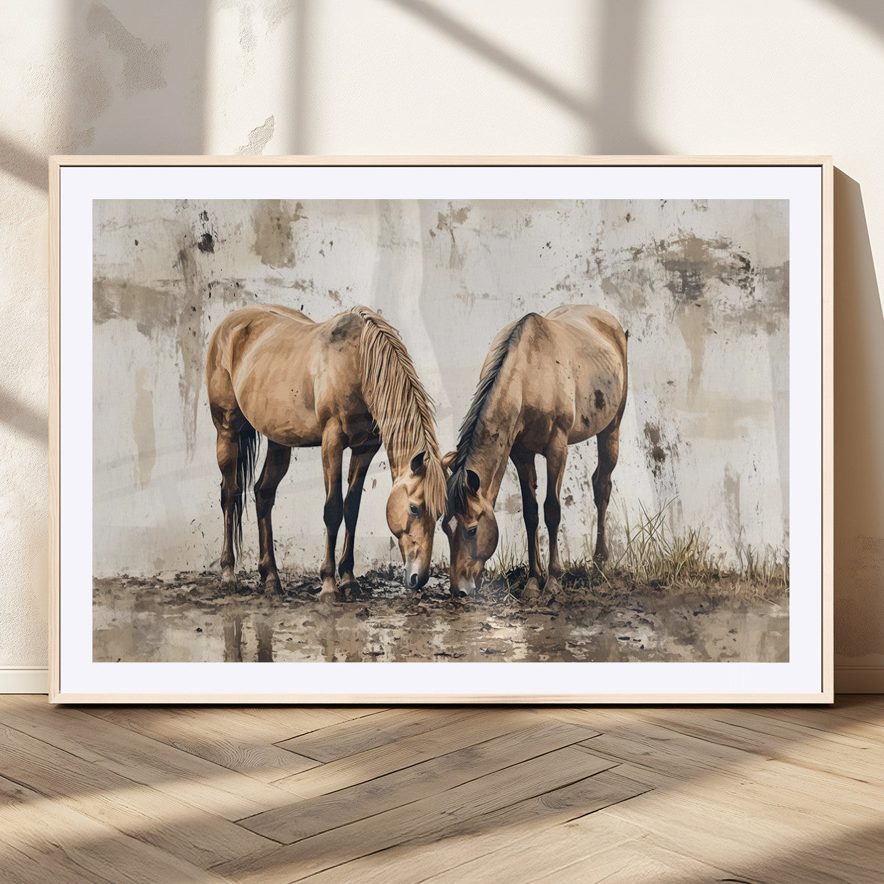 MGC-FP-36x24 - Vintage Horses Wall Art | Ready to Hang and Framed Triptych | Western Farmhouse Wall Decor for