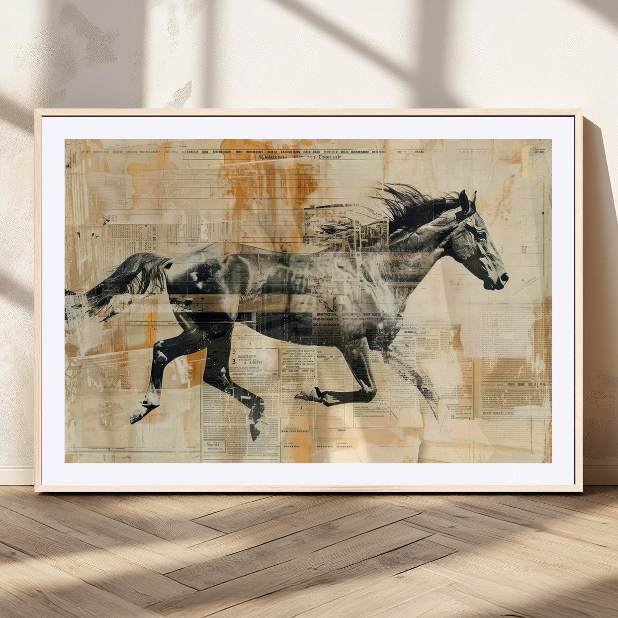 MGC-FP-36x24 - Chines Style Running Horse Western Wall Art | Farmhouse Wall Decor | Ready to Hang Framed Canvas
