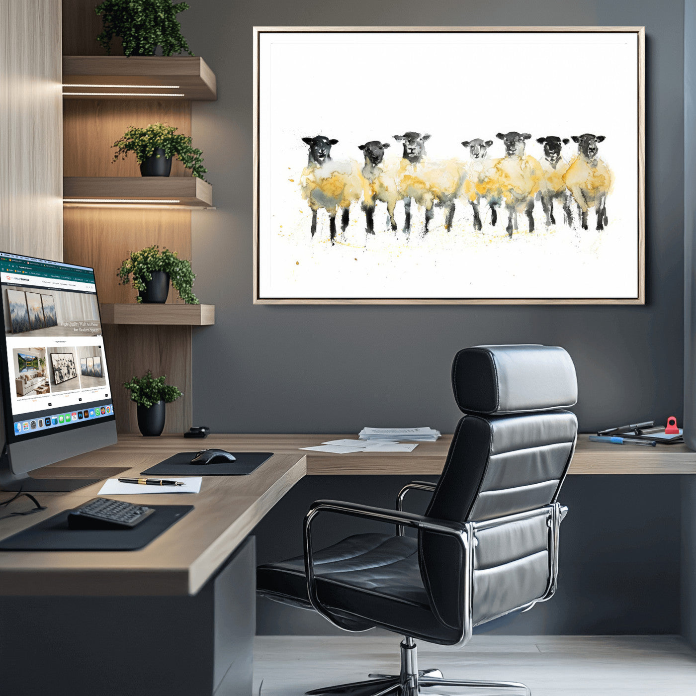 72612-MGC-FP-36x24_Natural-Farmhouse Wall Art Sheep Print | Ready to Hang Framed Canvas | Rustic Barn Decor